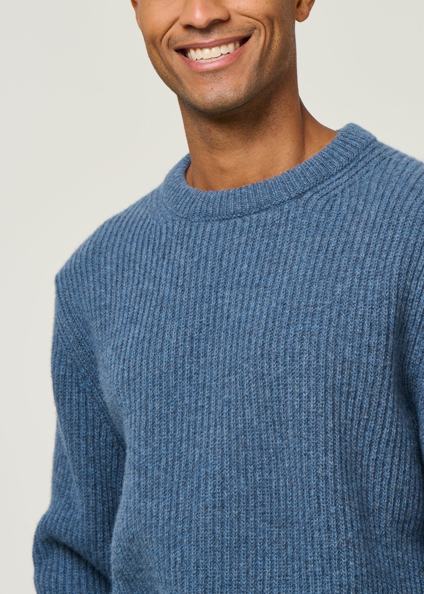Pull maille en laine certifiée | bleu "august rib wool sweater - bluemelange"