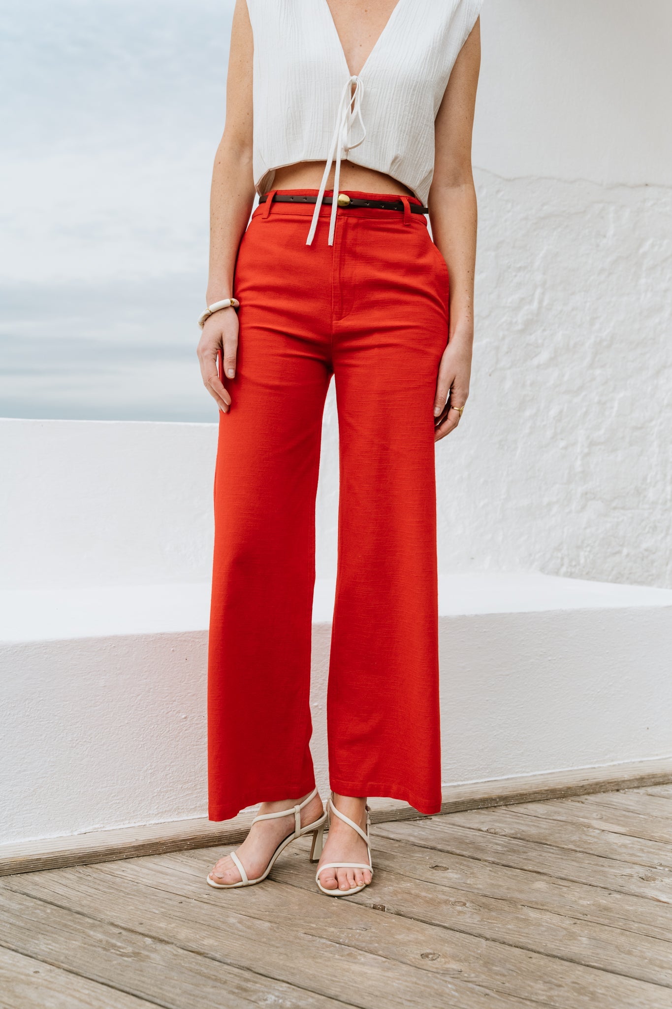 Pantalon évasé en coton bio fiery red karina pants - red