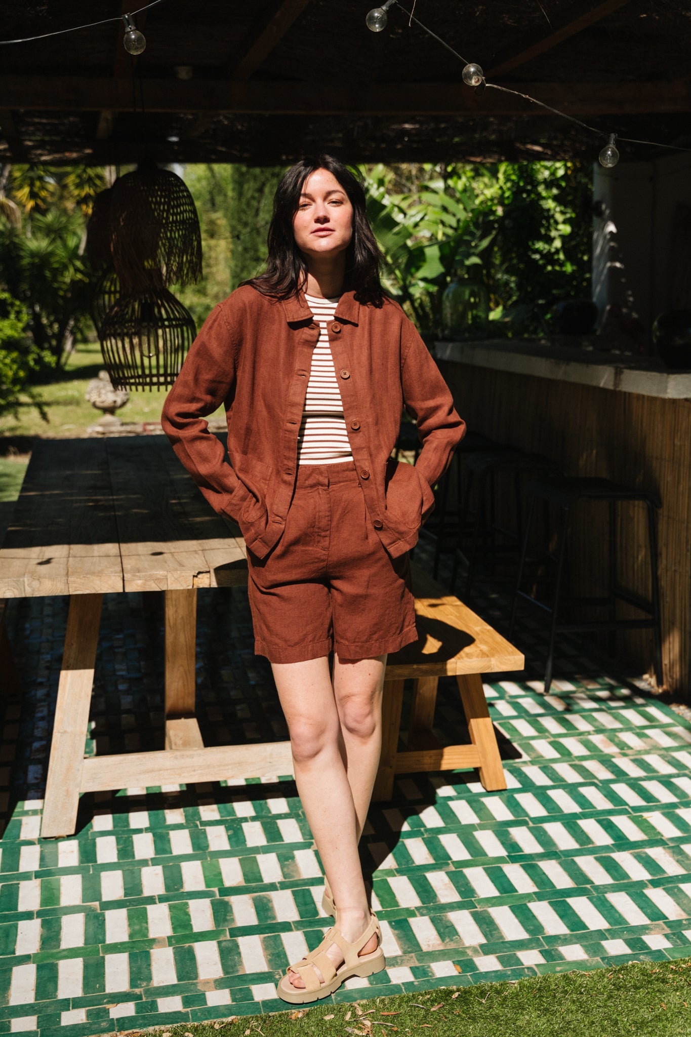Veste en lin bio | Marron "regular linen overshirt tiramisu"
