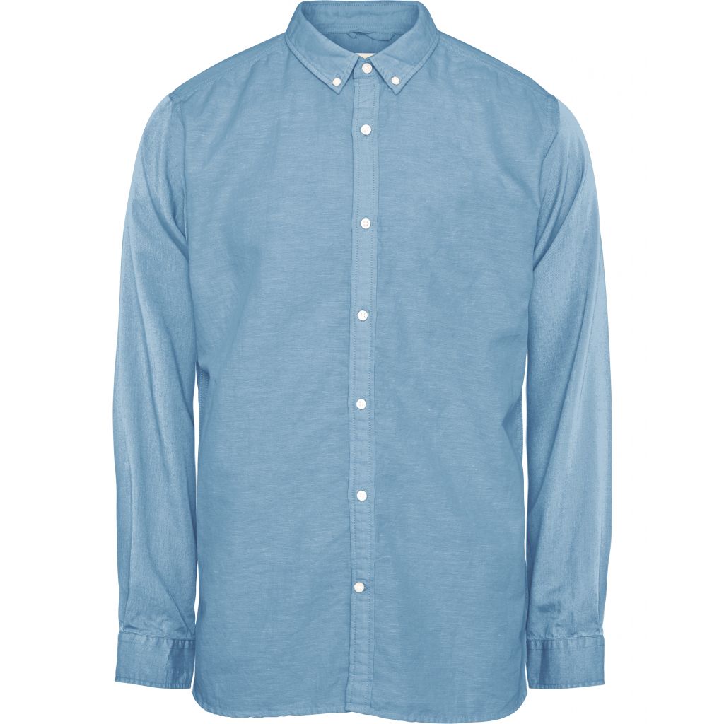 Chemise unie bleu clair en coton et lin bio