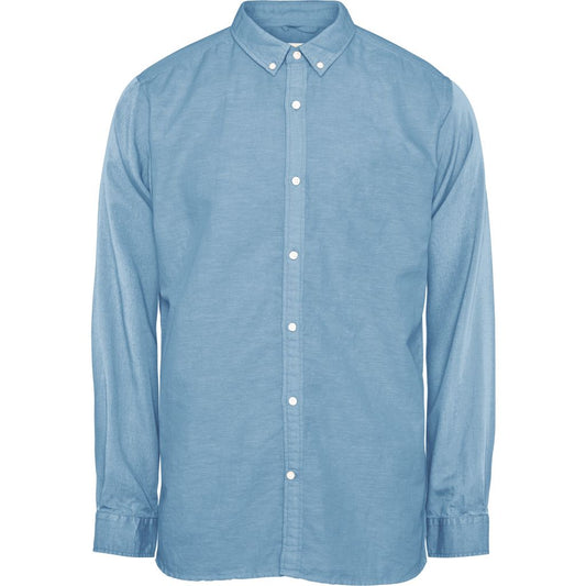 Chemise unie bleu clair en coton et lin bio