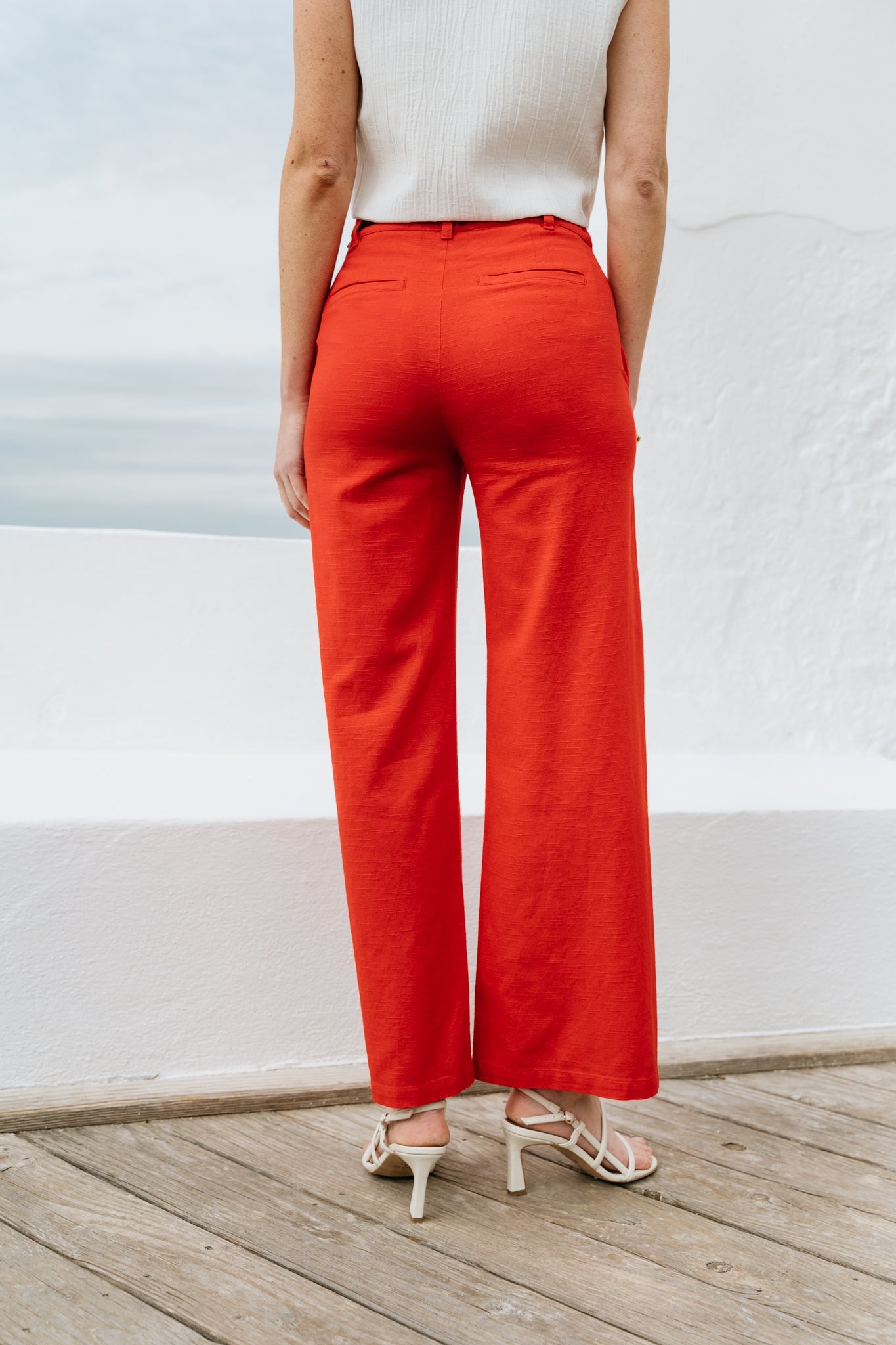 Pantalon évasé en coton bio fiery red karina pants - red