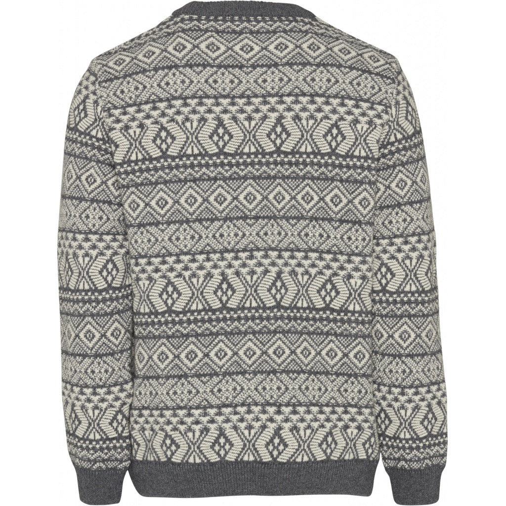 Pull jacquard gris en coton bio et laine