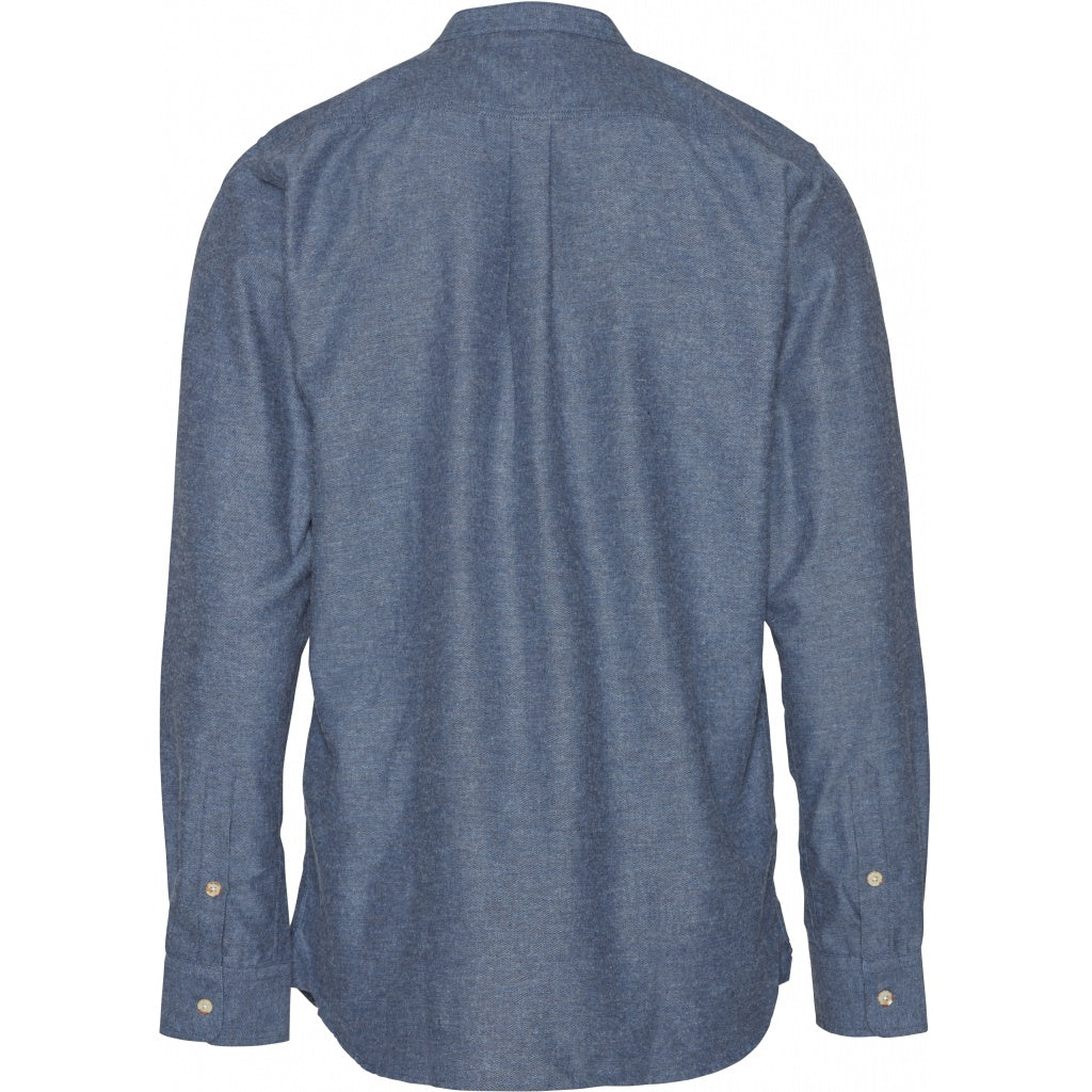 Chemise col mao bleue en coton bio - mélange effet flanelle