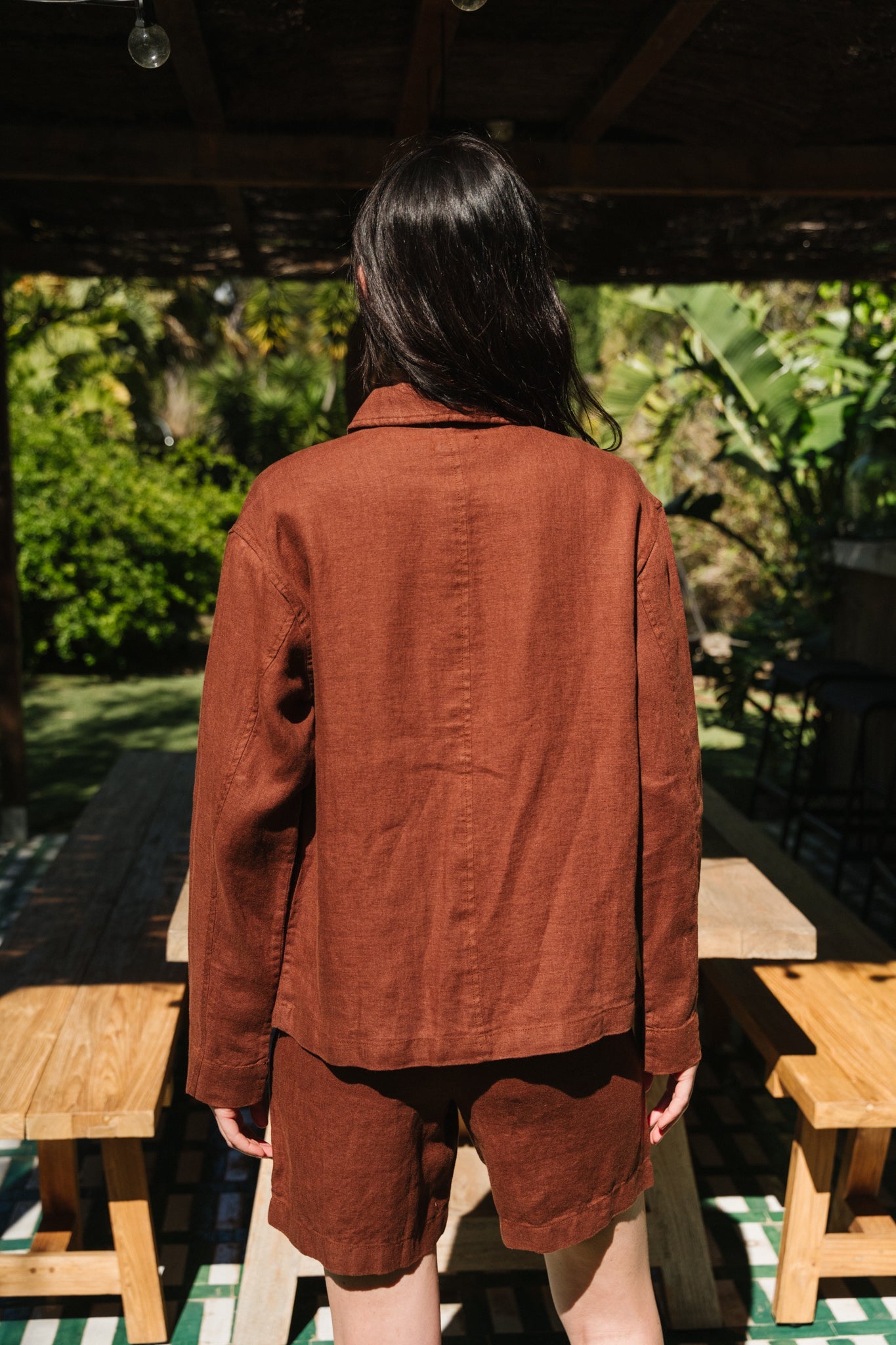 Veste en lin bio | Marron "regular linen overshirt tiramisu"