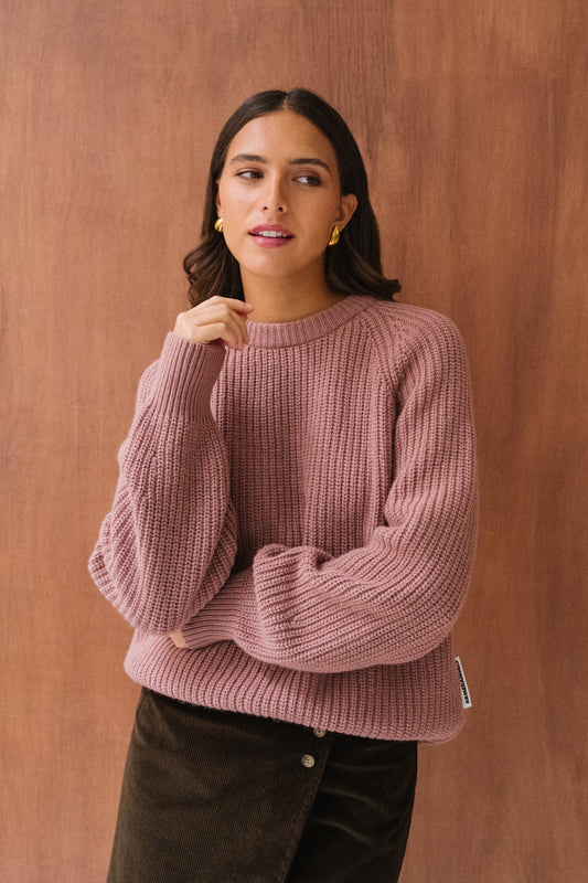 Pull en laine et coton bio | rose "kaagi - light berry"