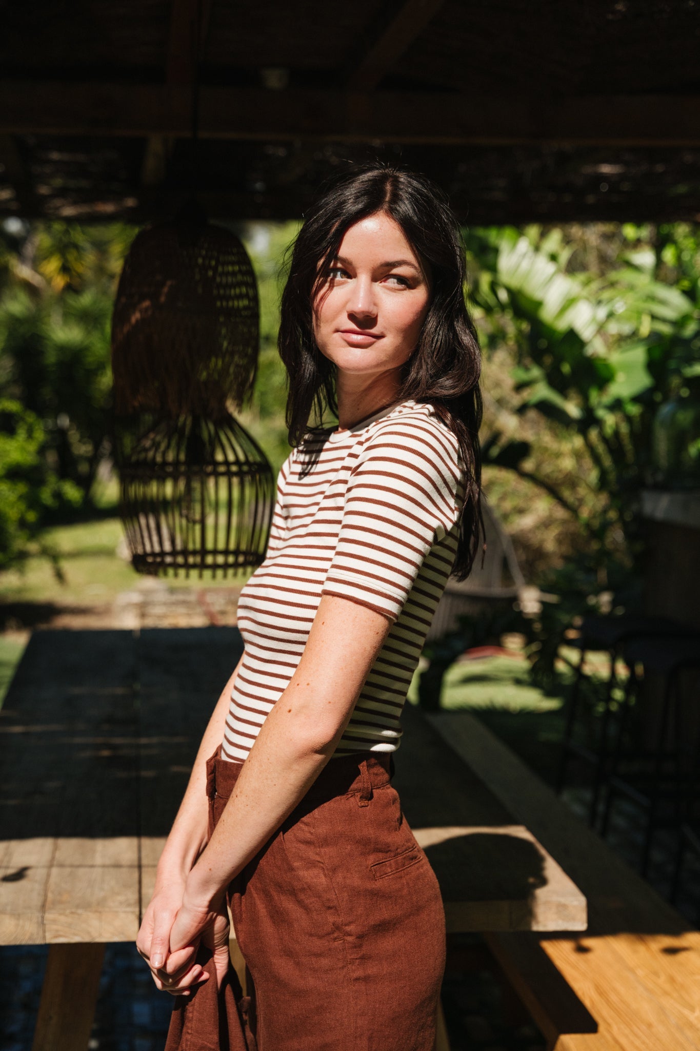 T-shirt côtelé en coton bio | Rayé marron "striped rib t-shirt brown stripe"