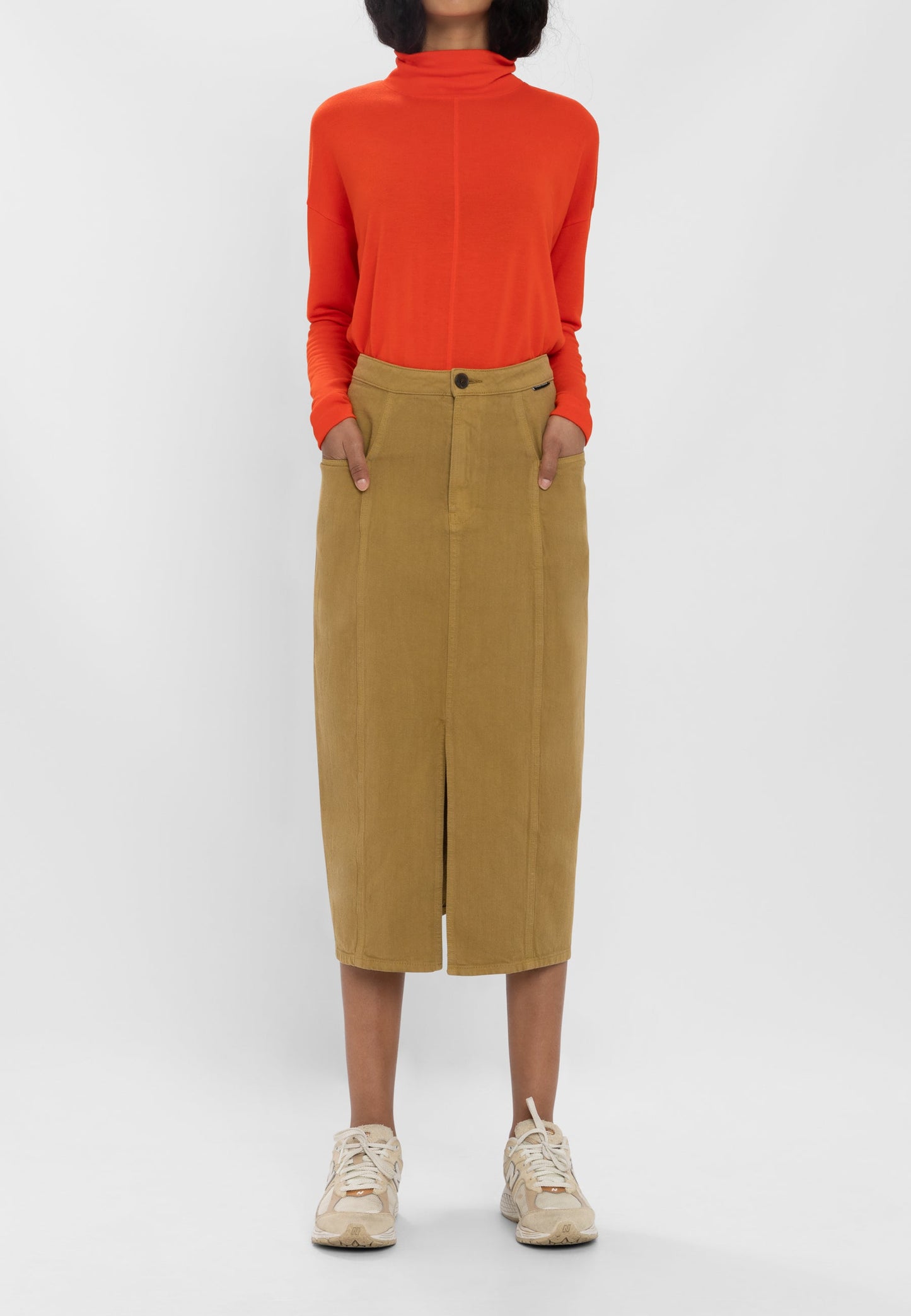 Jupe midi en coton recyclé | ocre "arrola"