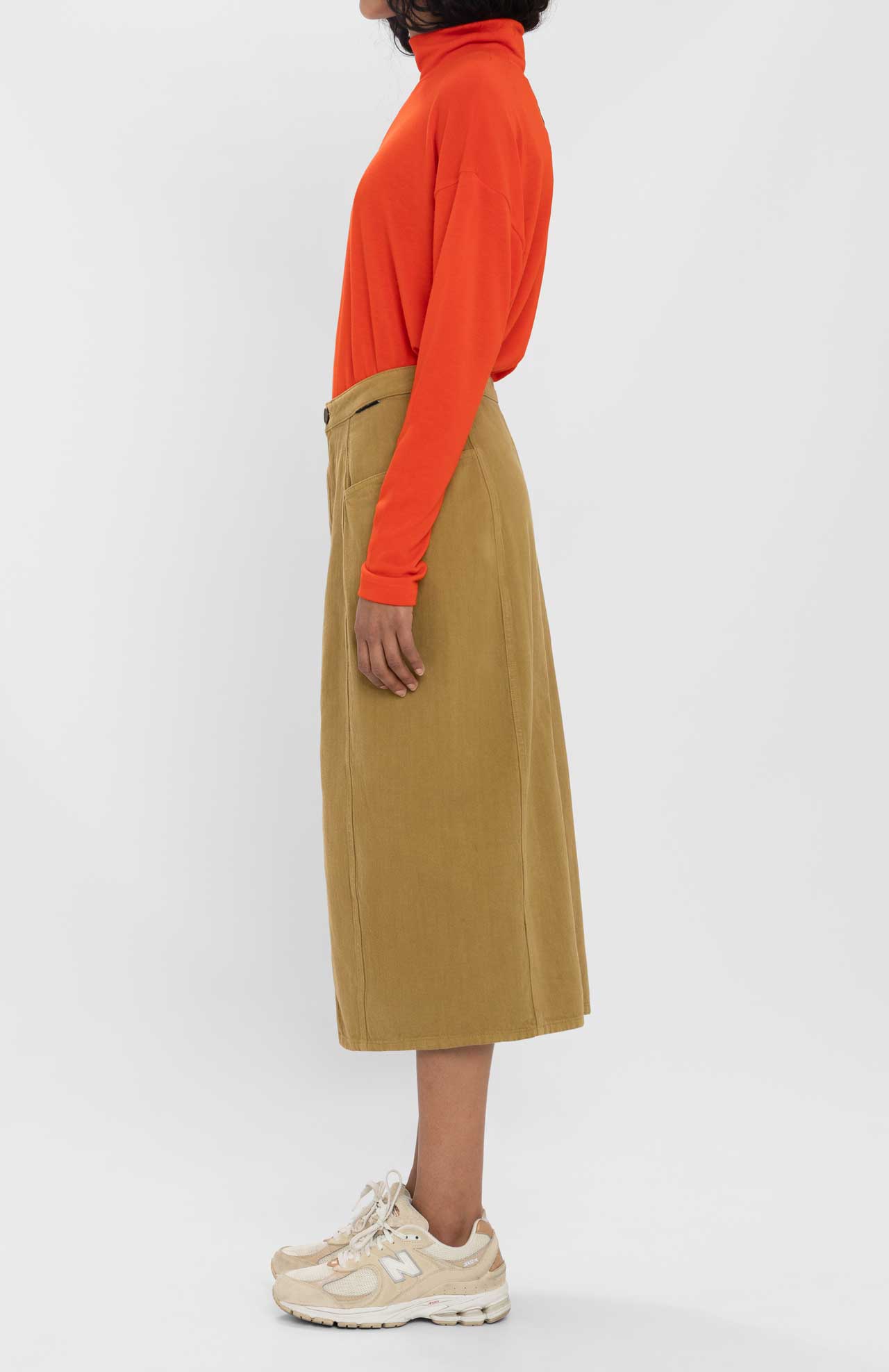 Jupe midi en coton recyclé | ocre "arrola"