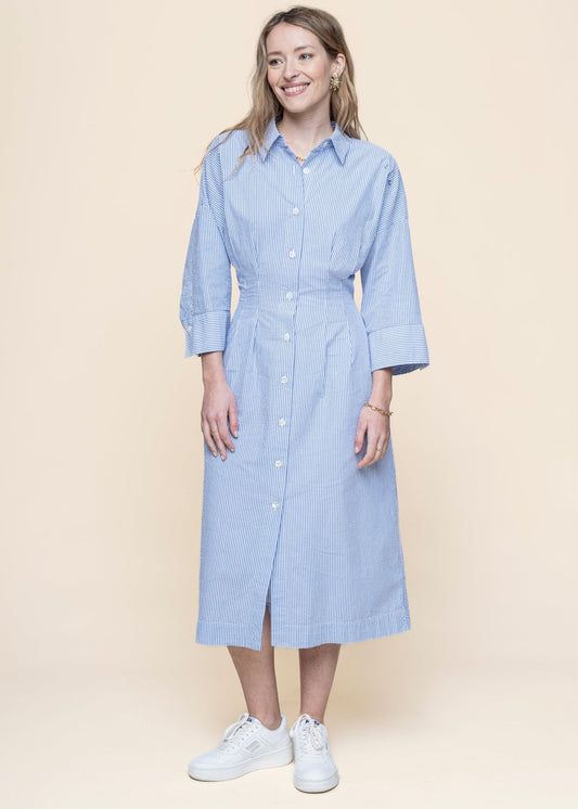 Robe chemise longue en coton bio | bleu "Cora - ciel blue"