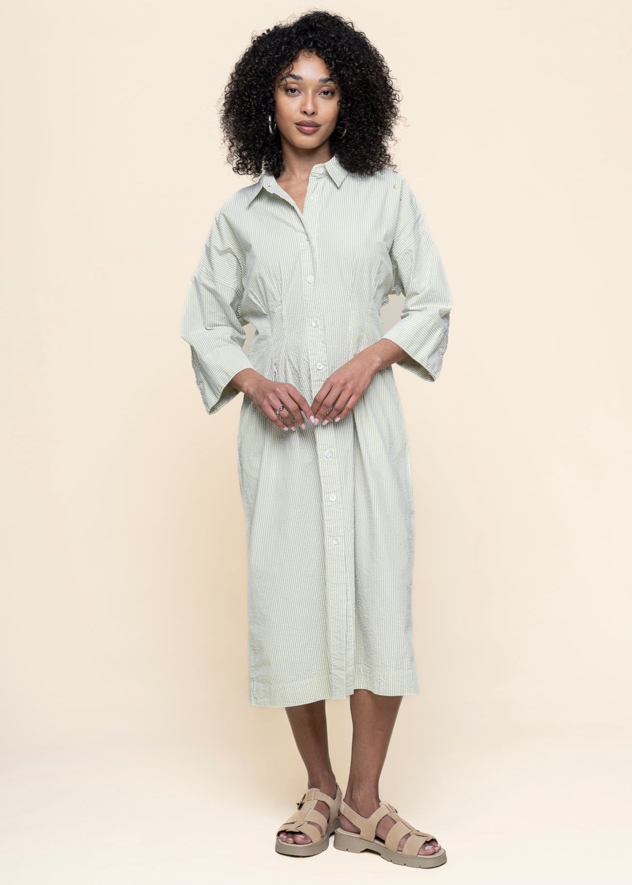 robe chemise longue en coton bio | vert "Cora - pistachio"