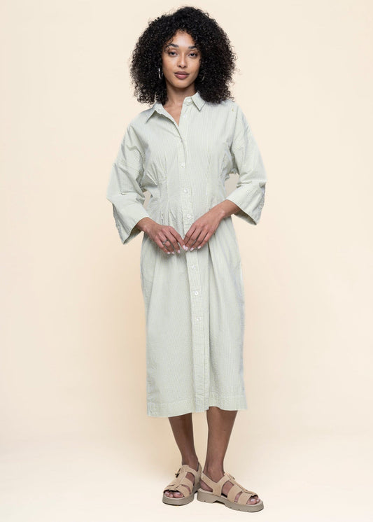 robe chemise longue en coton bio | vert "Cora - pistachio"