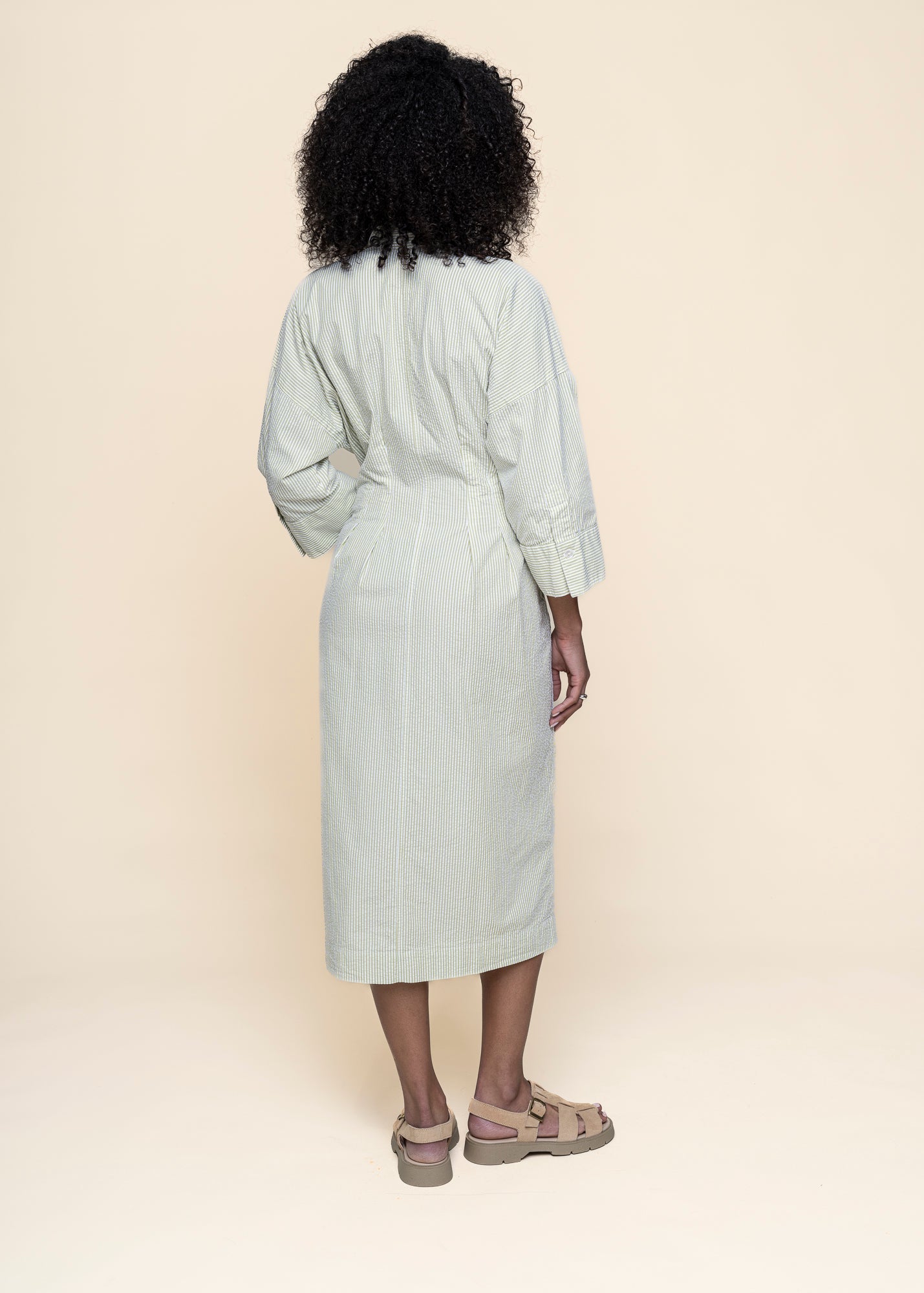 robe chemise longue en coton bio | vert "Cora - pistachio"