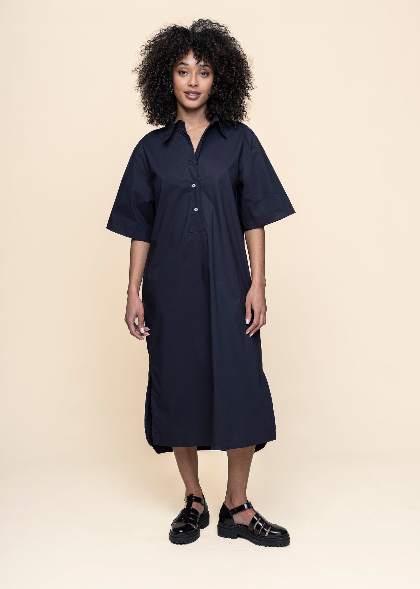 Robe longue en coton bio | marine "Medes - navy"