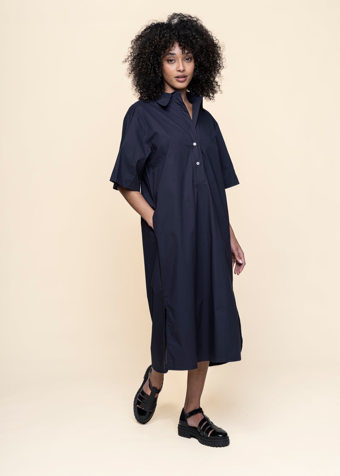 Robe longue en coton bio | marine "Medes - navy"