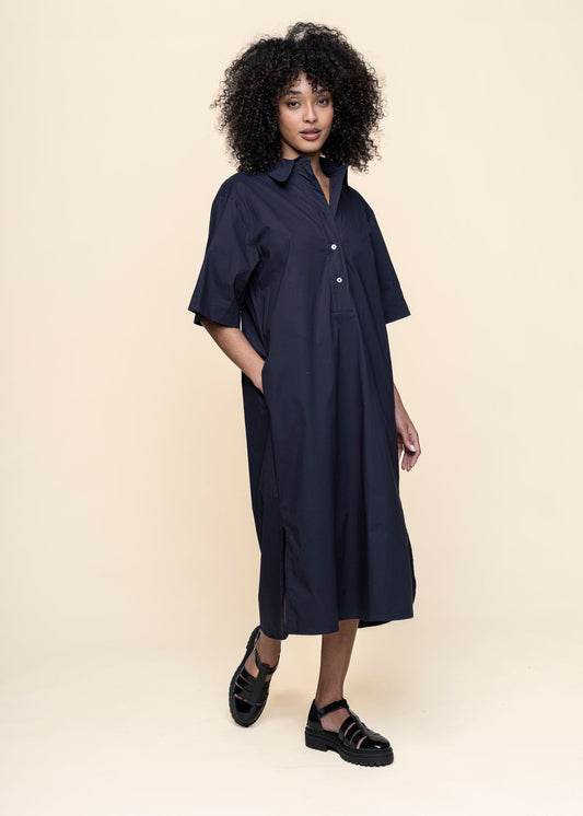 Robe longue en coton bio | marine "Medes - navy"
