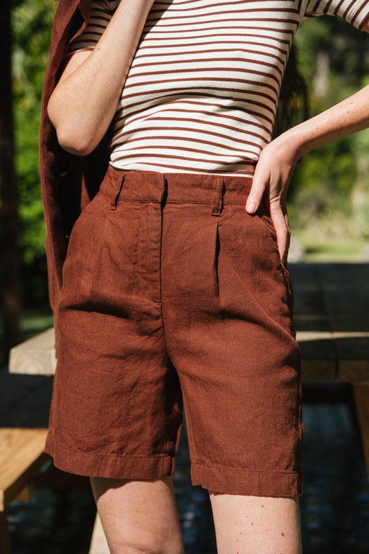 Short en lin bio | Marron 'posey wide high-rise linen shorts tiramisu'