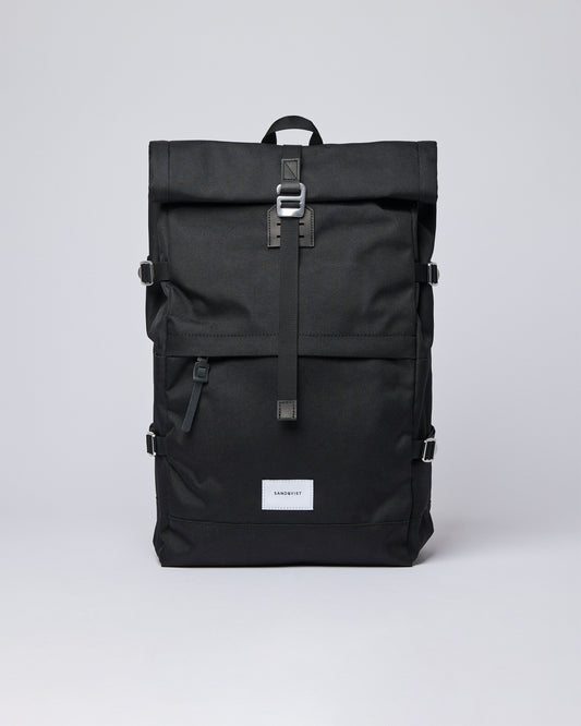 Sac à dos en matières recyclées | noir "bernt black with black leather"