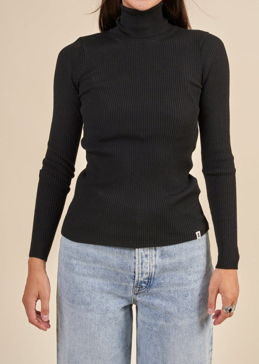 Pull col roulé en laine bio | Noir "calisaas black"