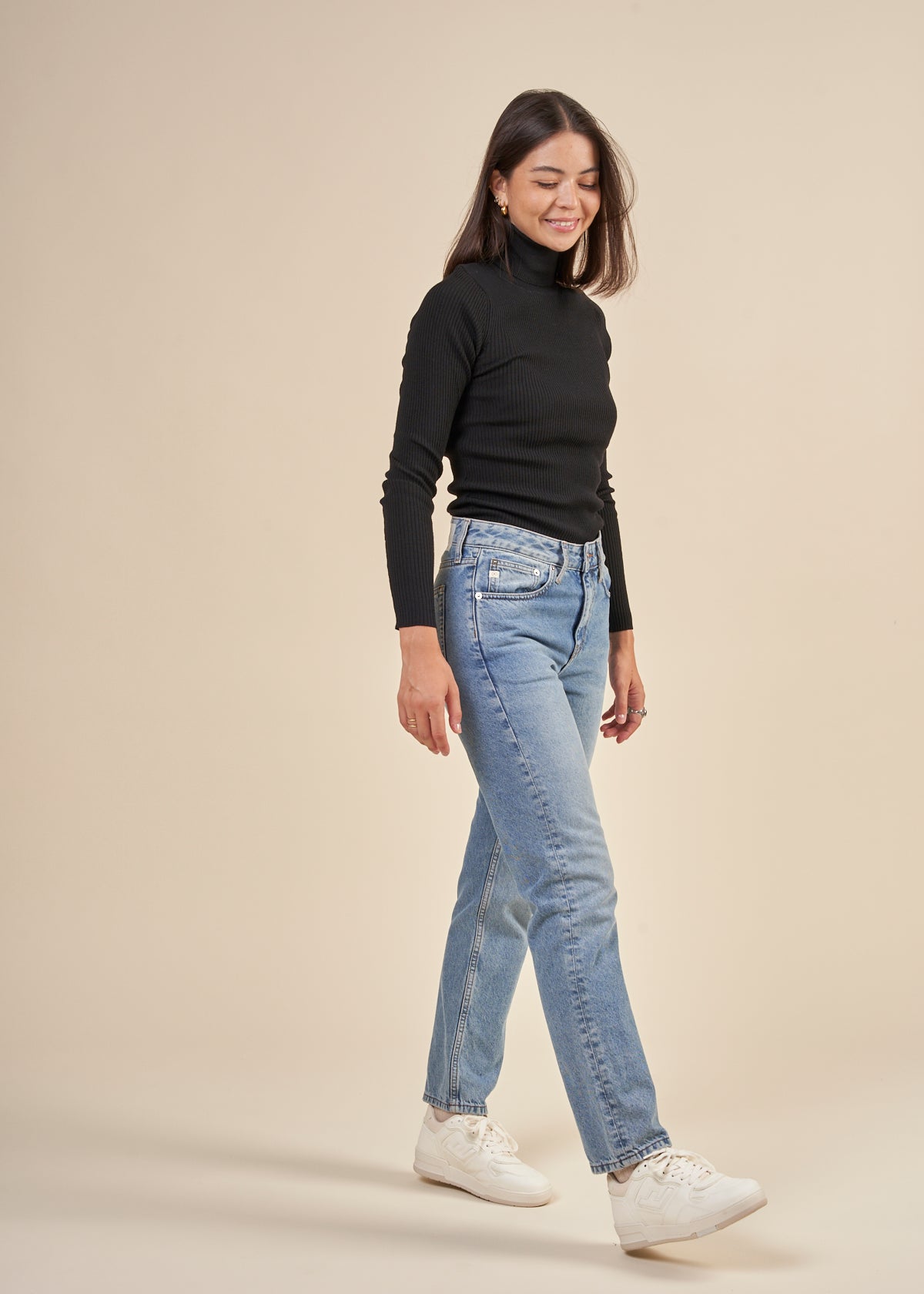 Jean droit en coton bio | bleu "easy go - stone vintage"