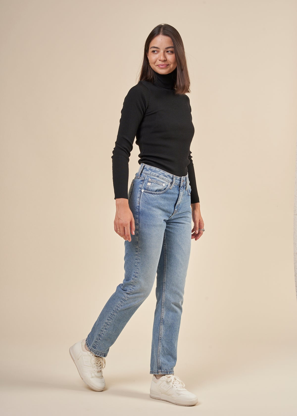 Jean droit en coton bio | bleu "easy go - stone vintage"