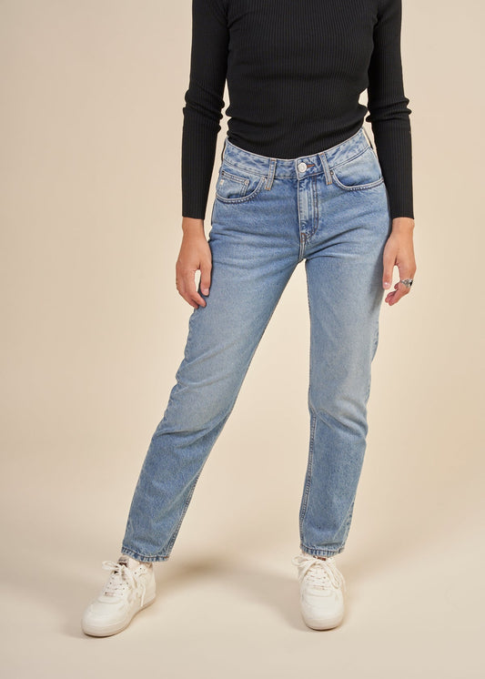 Jean droit en coton bio | bleu "easy go - stone vintage"