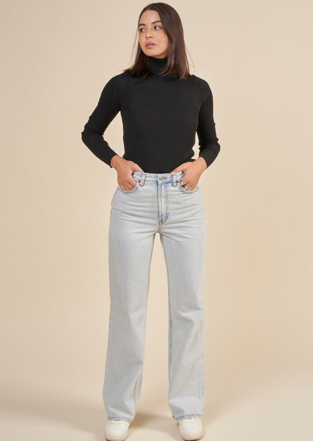 Jean ample bleu délavé en coton bio - clean eileen touch of blue