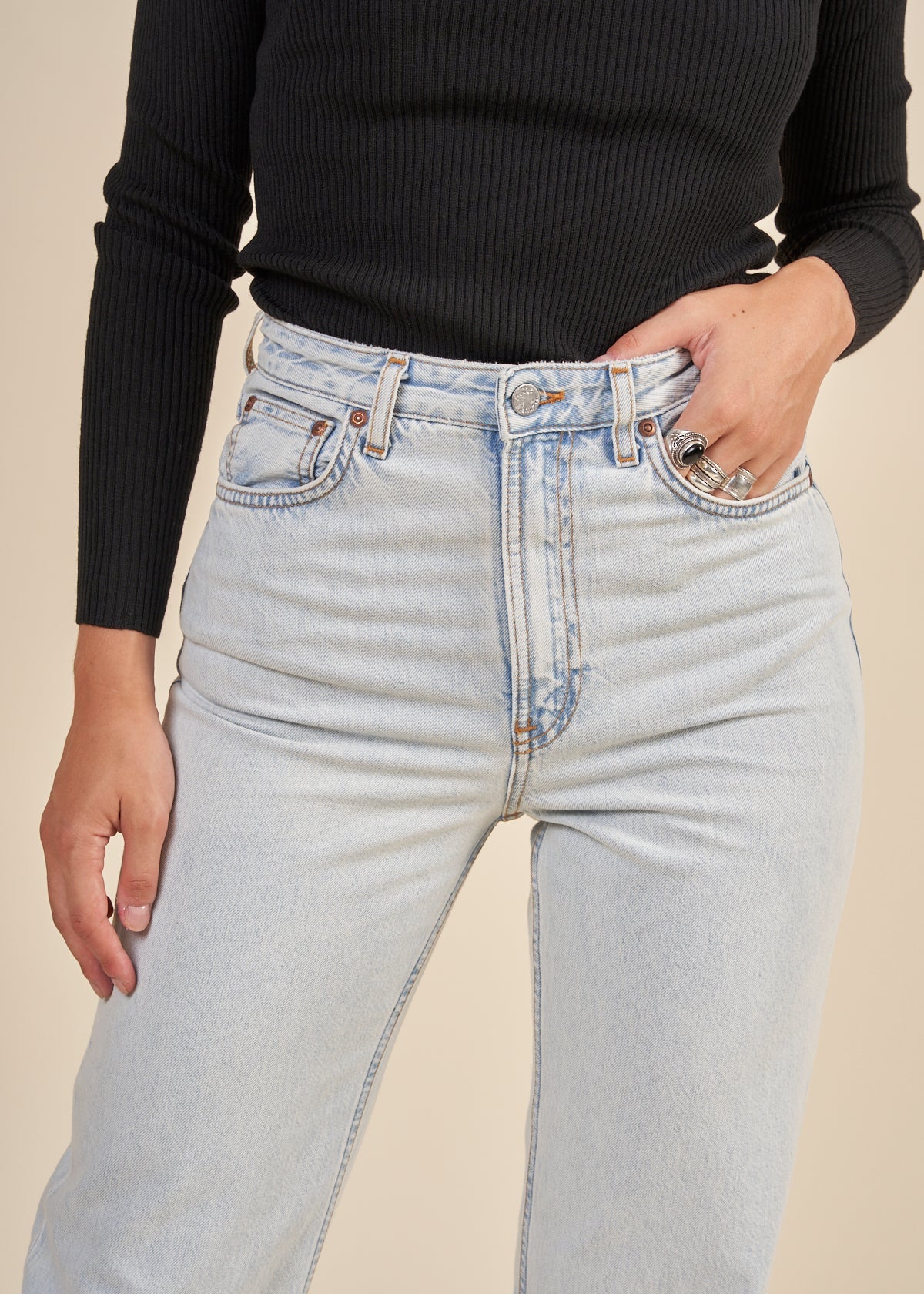 Jean ample bleu délavé en coton bio - clean eileen touch of blue
