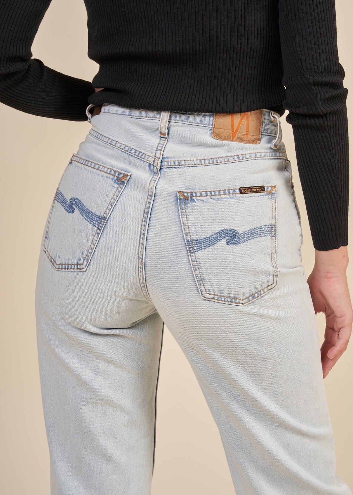 Jean ample bleu délavé en coton bio - clean eileen touch of blue