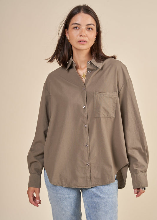 Chemise oversize olive en coton bio - dusty olive
