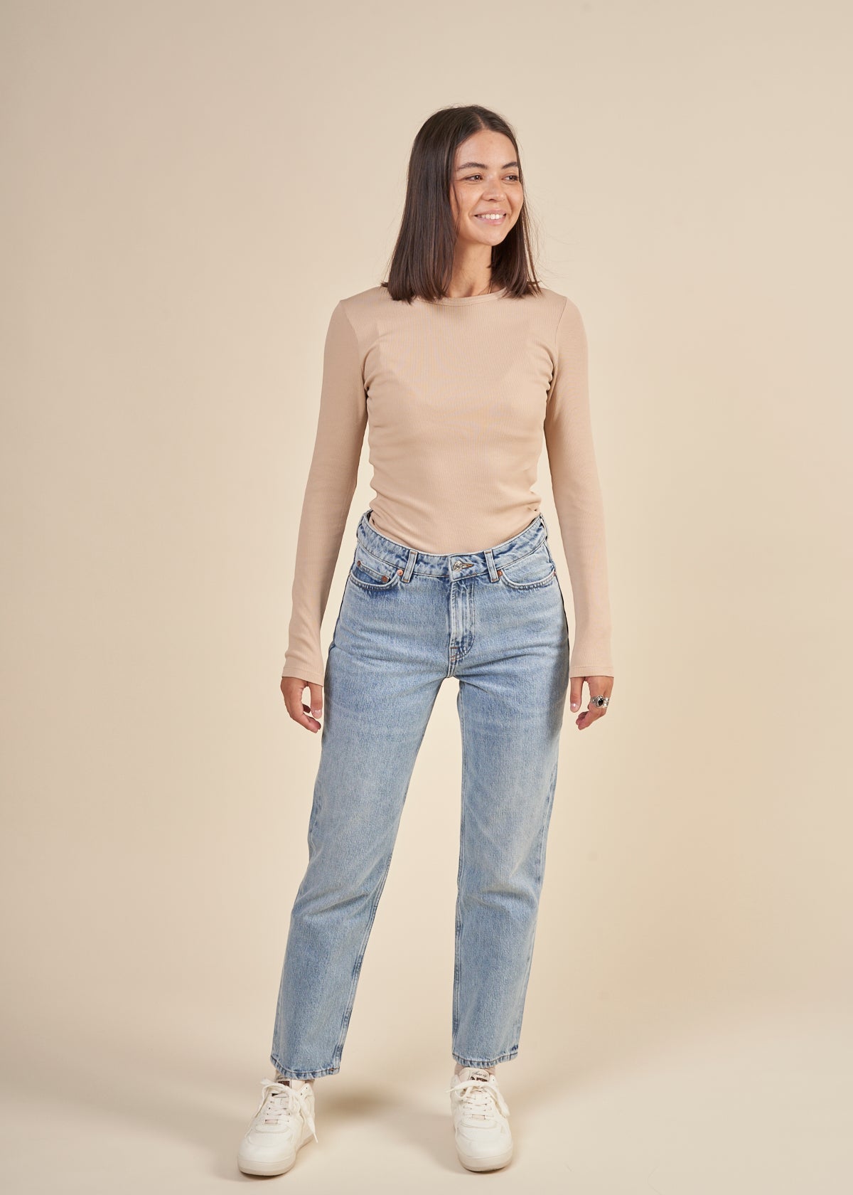 T-shirt manches longues côtelé en coton bio | beige "honey beige"
