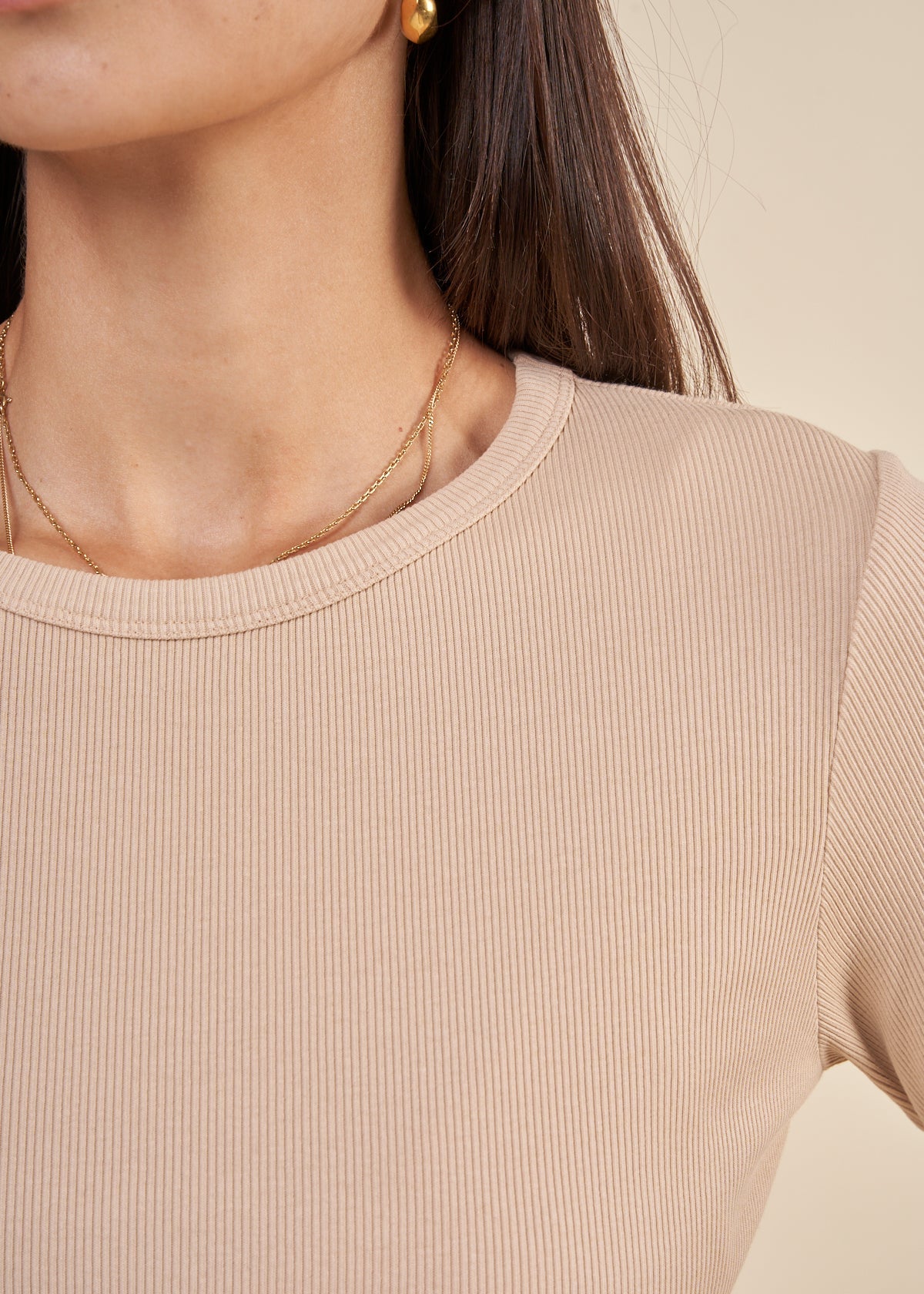 T-shirt manches longues côtelé en coton bio | beige "honey beige"