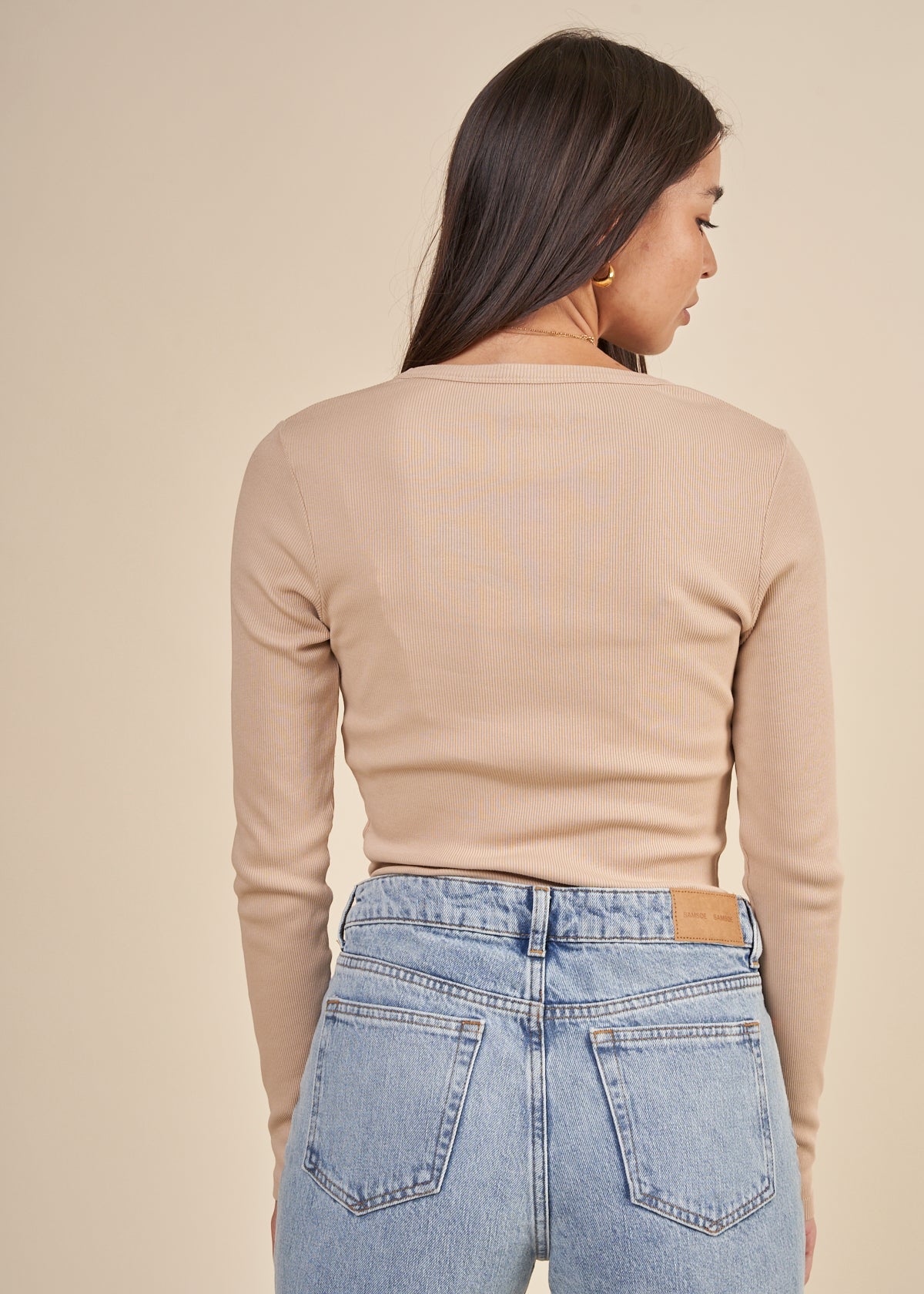 T-shirt manches longues côtelé en coton bio | beige "honey beige"