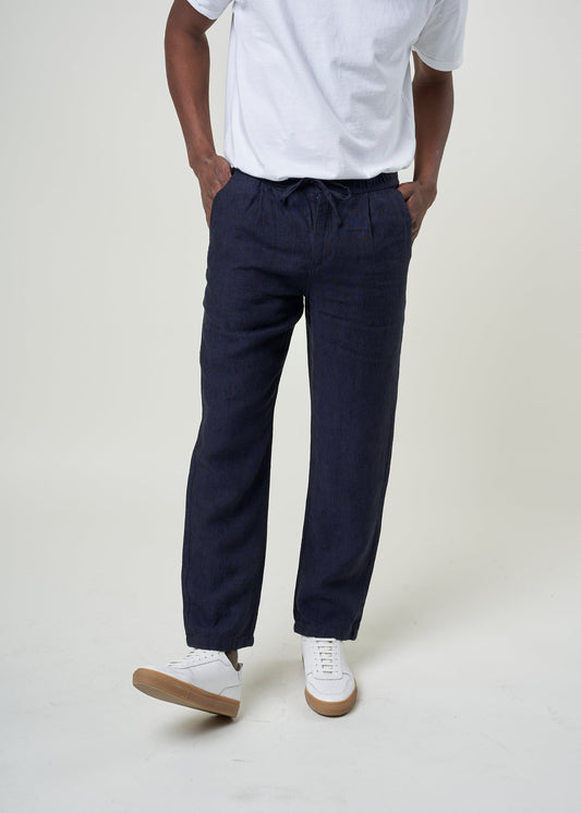 Pantalon en lin bio | Marine "loose linen pant total eclipse"