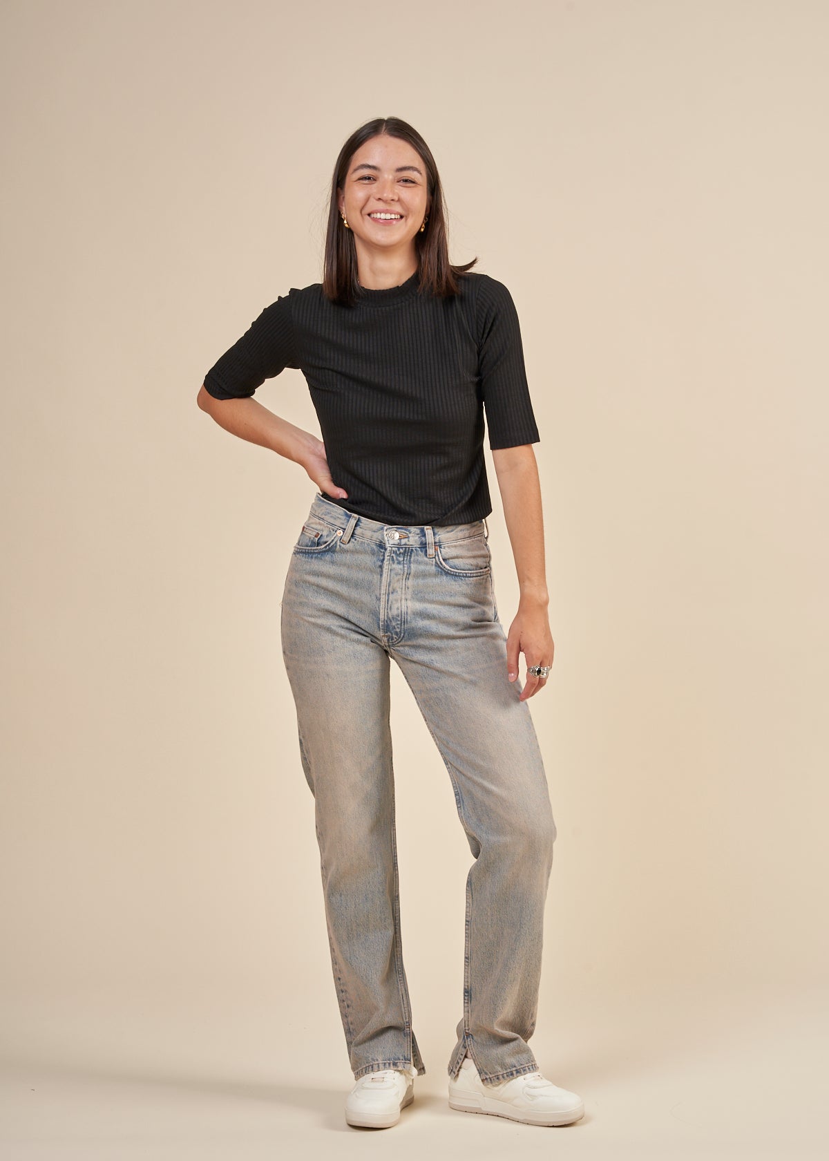 Jean droit en coton bio et recyclé | Bleu délavé "susan jeans split seam desert dust"