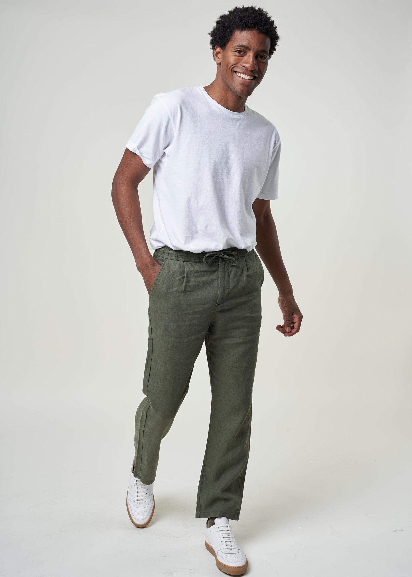 Pantalon en lin bio | Vert olive "loose linen pant burned olive"