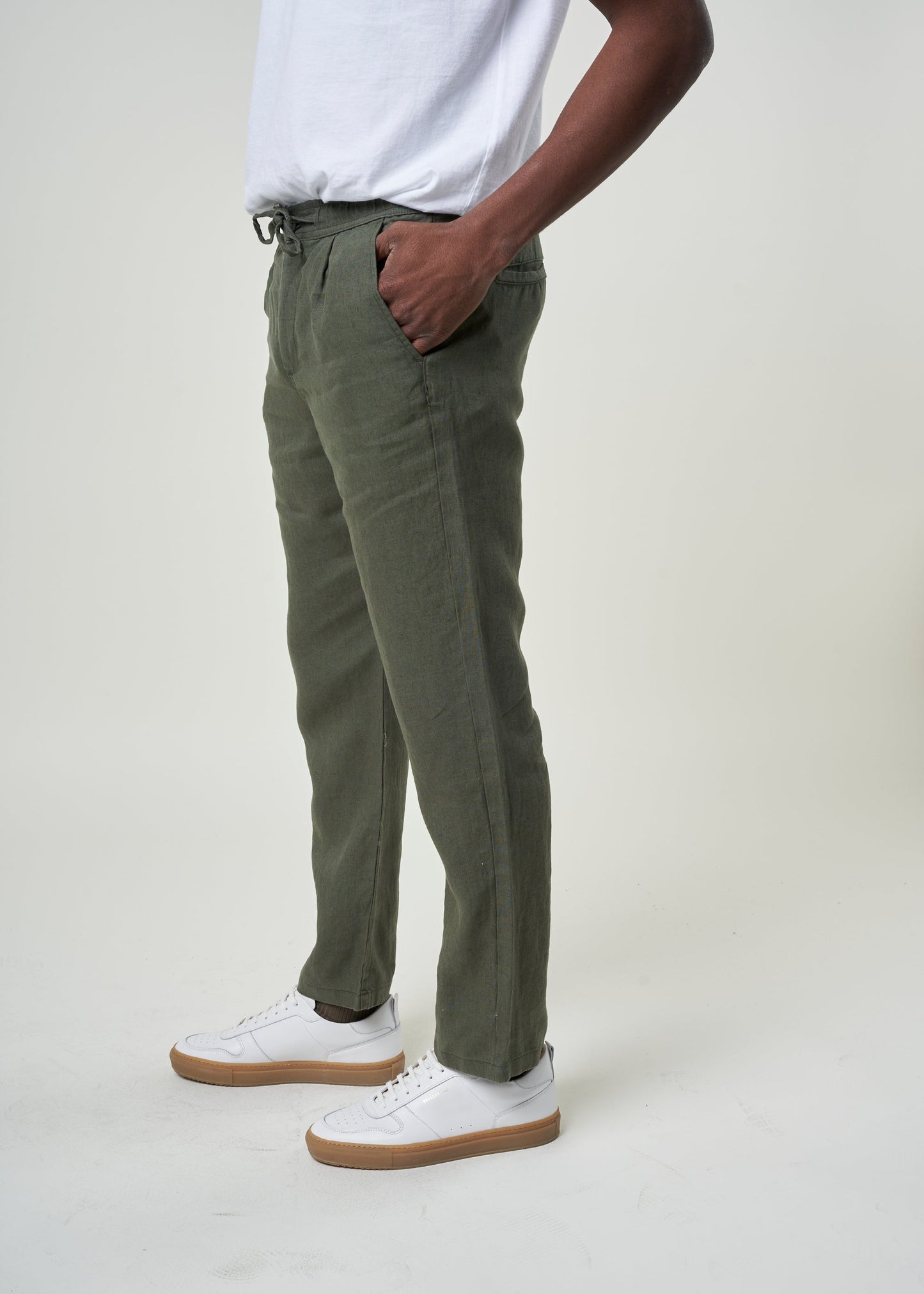 Pantalon en lin bio | Vert olive "loose linen pant burned olive"