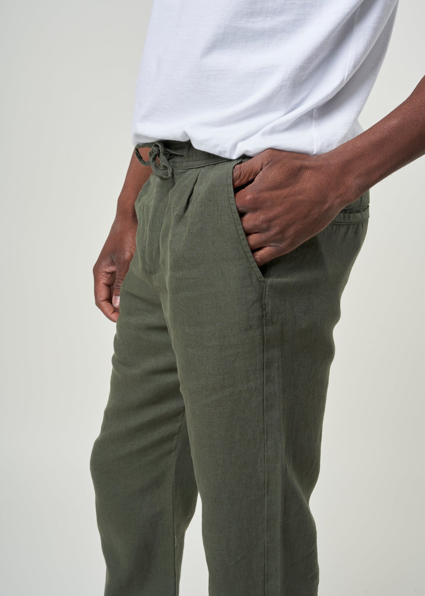 Pantalon en lin bio | Vert olive "loose linen pant burned olive"