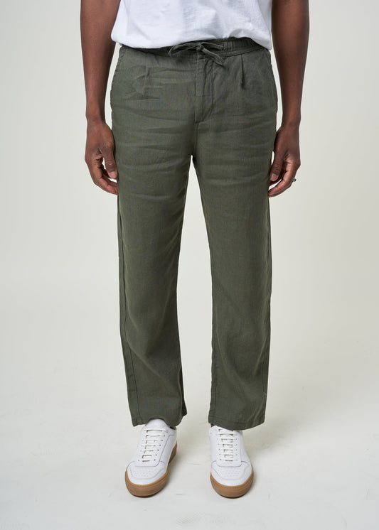 Pantalon en lin bio | Vert olive "loose linen pant burned olive"