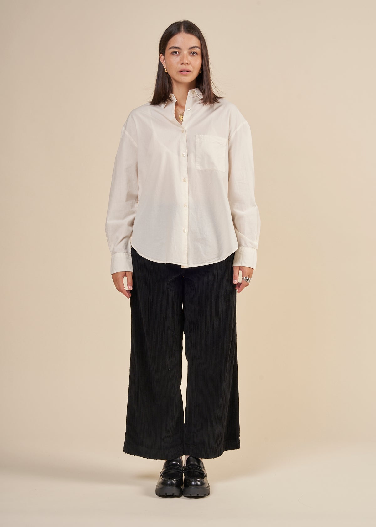 Chemise oversize beige en coton bio - ivory white