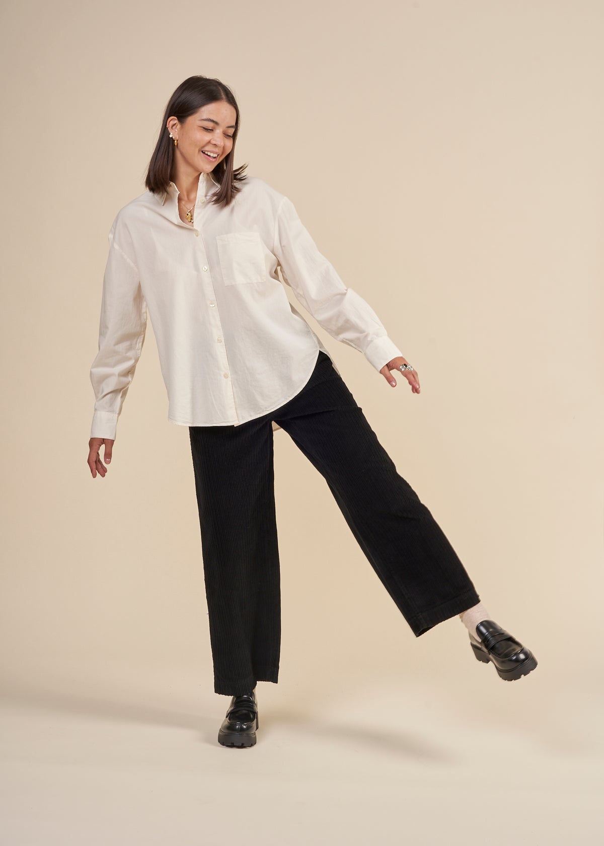 Chemise oversize beige en coton bio - ivory white