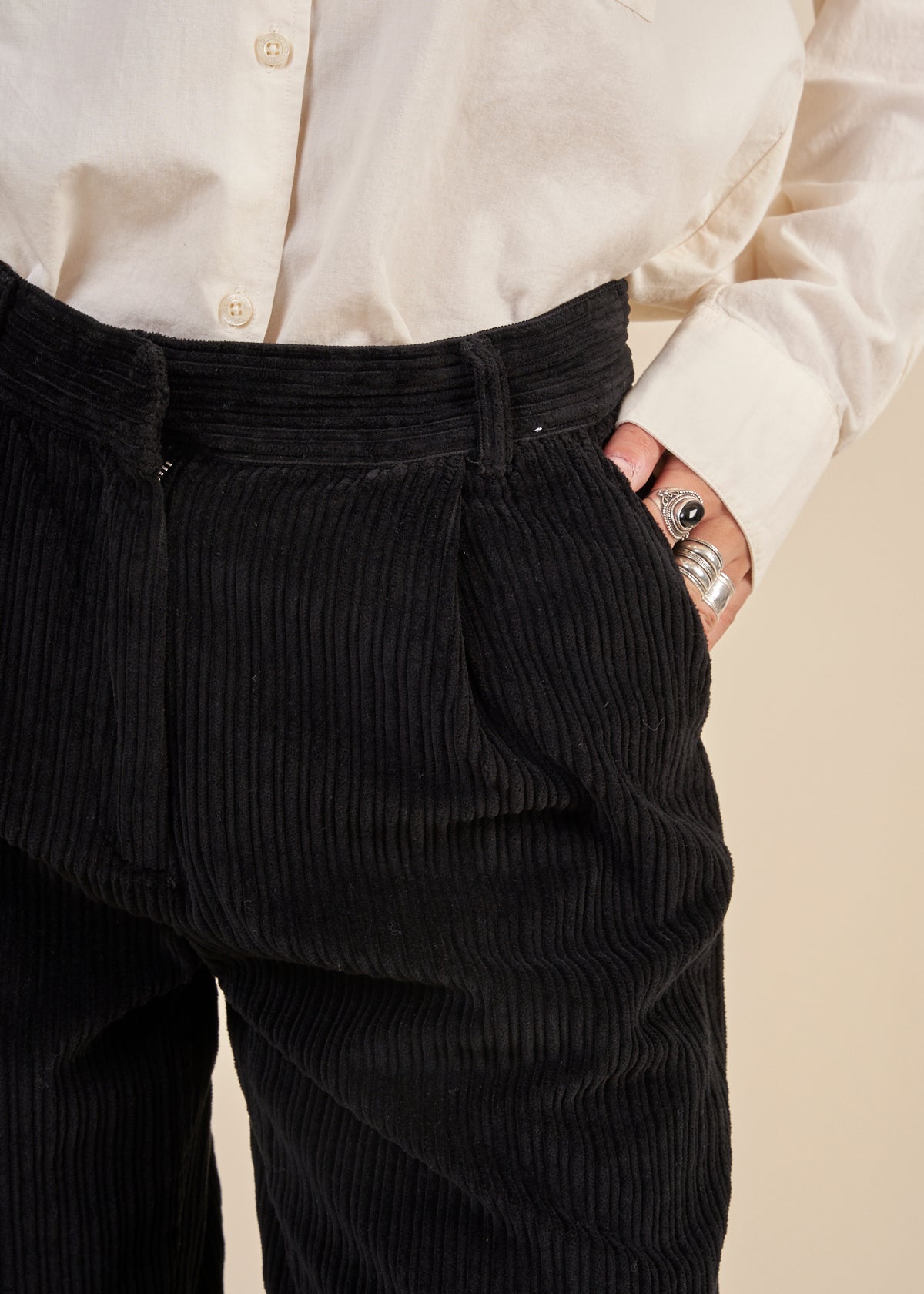 Pantalon velours en coton bio | Noir "posey wide corduroy pants black jet"