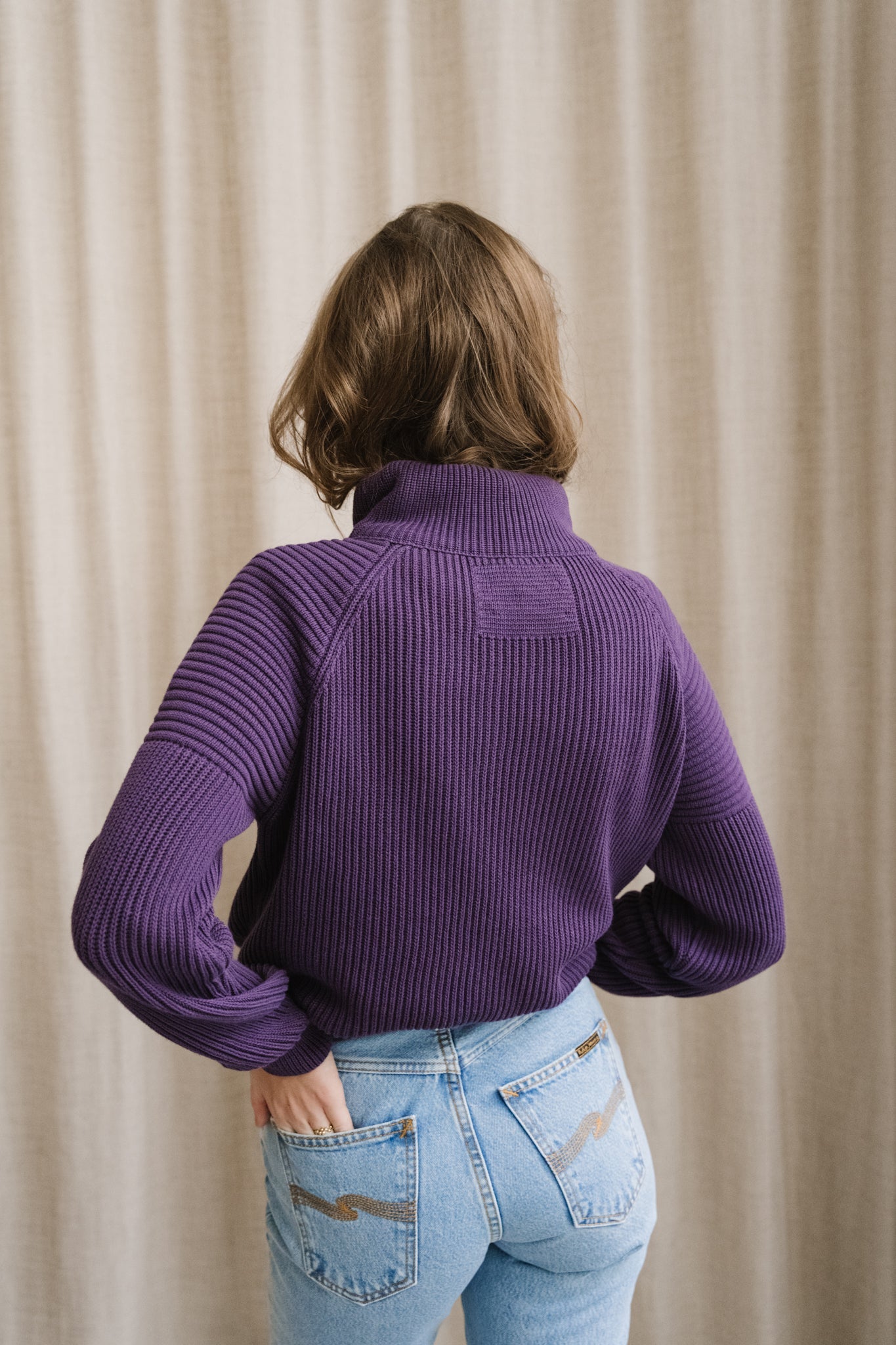pull col zippé en coton bio | violet "ronyiaas - blue ash"