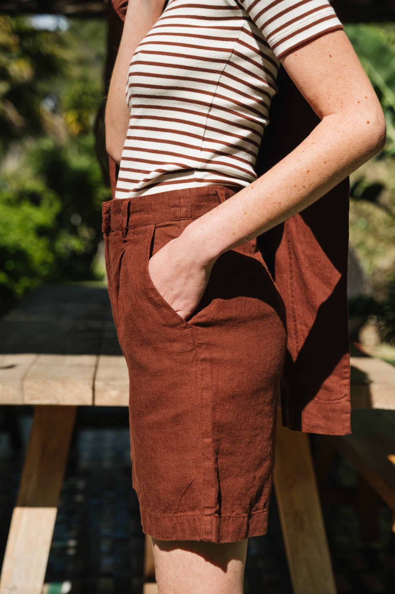 Short en lin bio | Marron "posey wide high-rise linen shorts tiramisu"