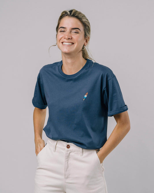 T-shirt bleu marine avec logo en coton bio - gelati oversize t-shirt navy