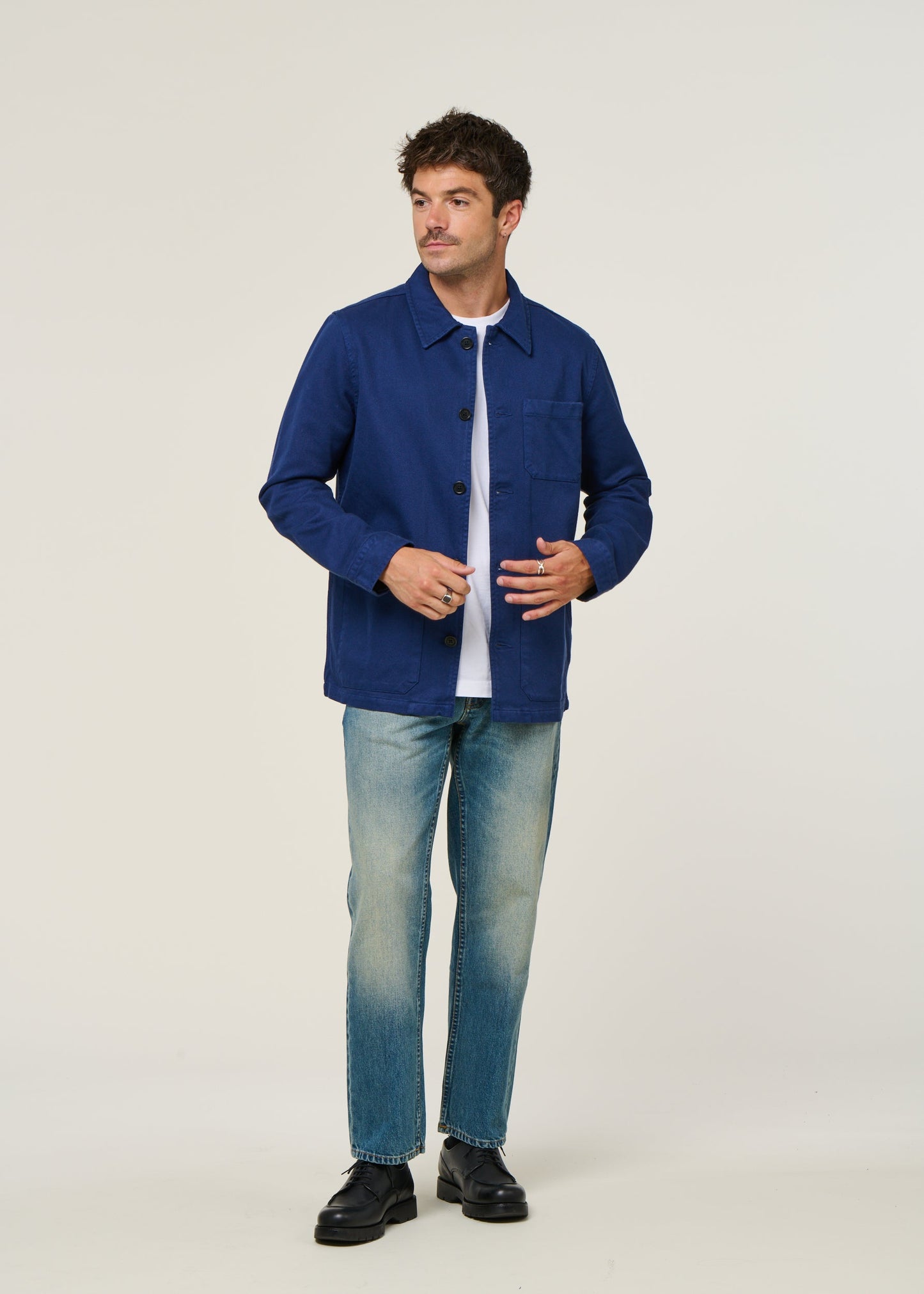 Veste worker en coton bio | bleu "barney worker jacket mid blue"
