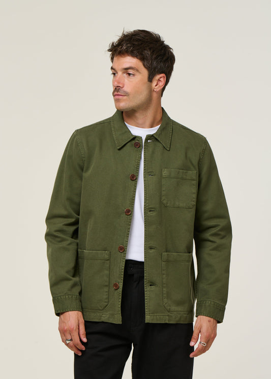 Veste workwear kaki en coton bio - Barney Worker Jacket olive