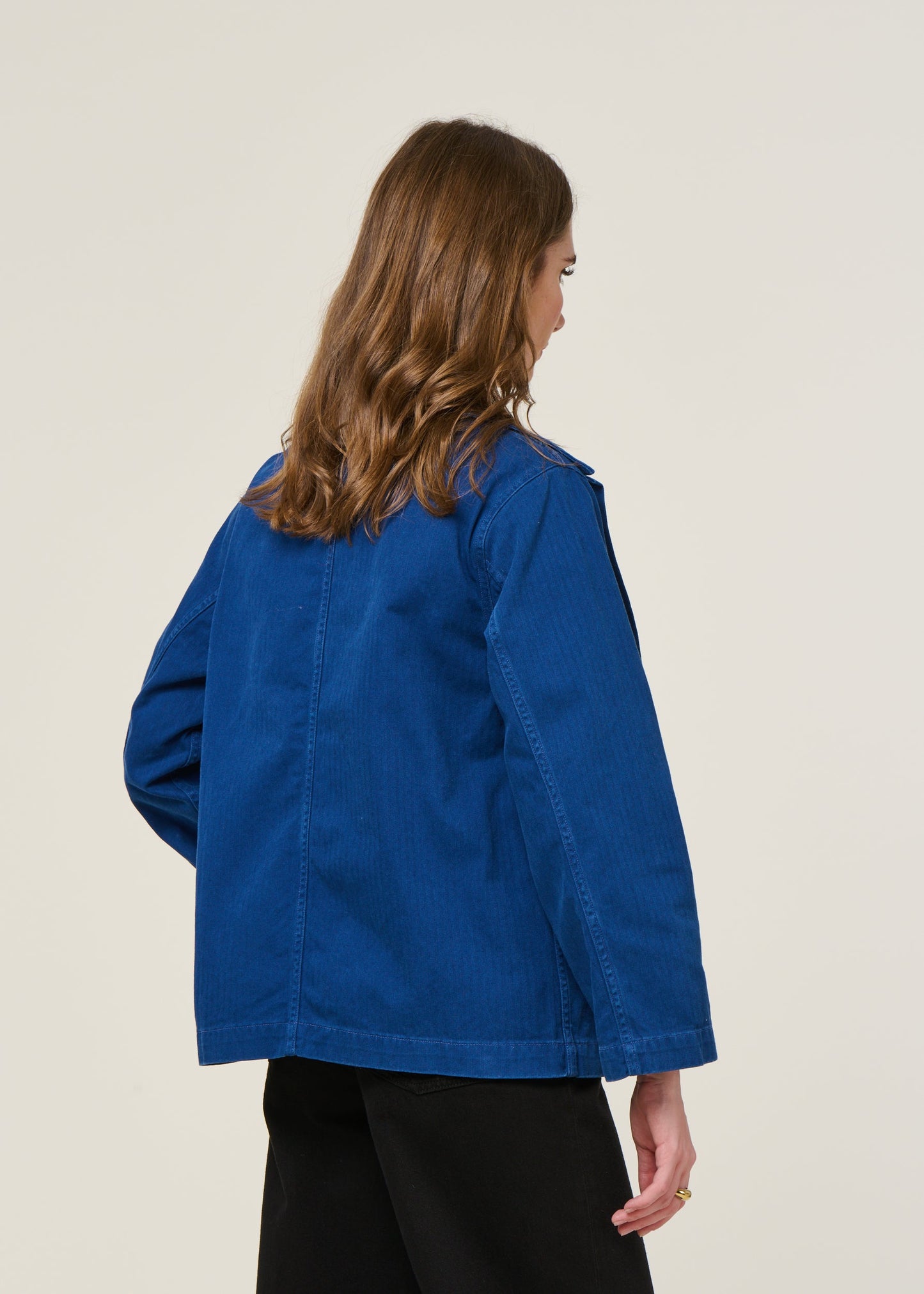 Veste en coton bio | bleu "lovis herringbone denim jacket blue"
