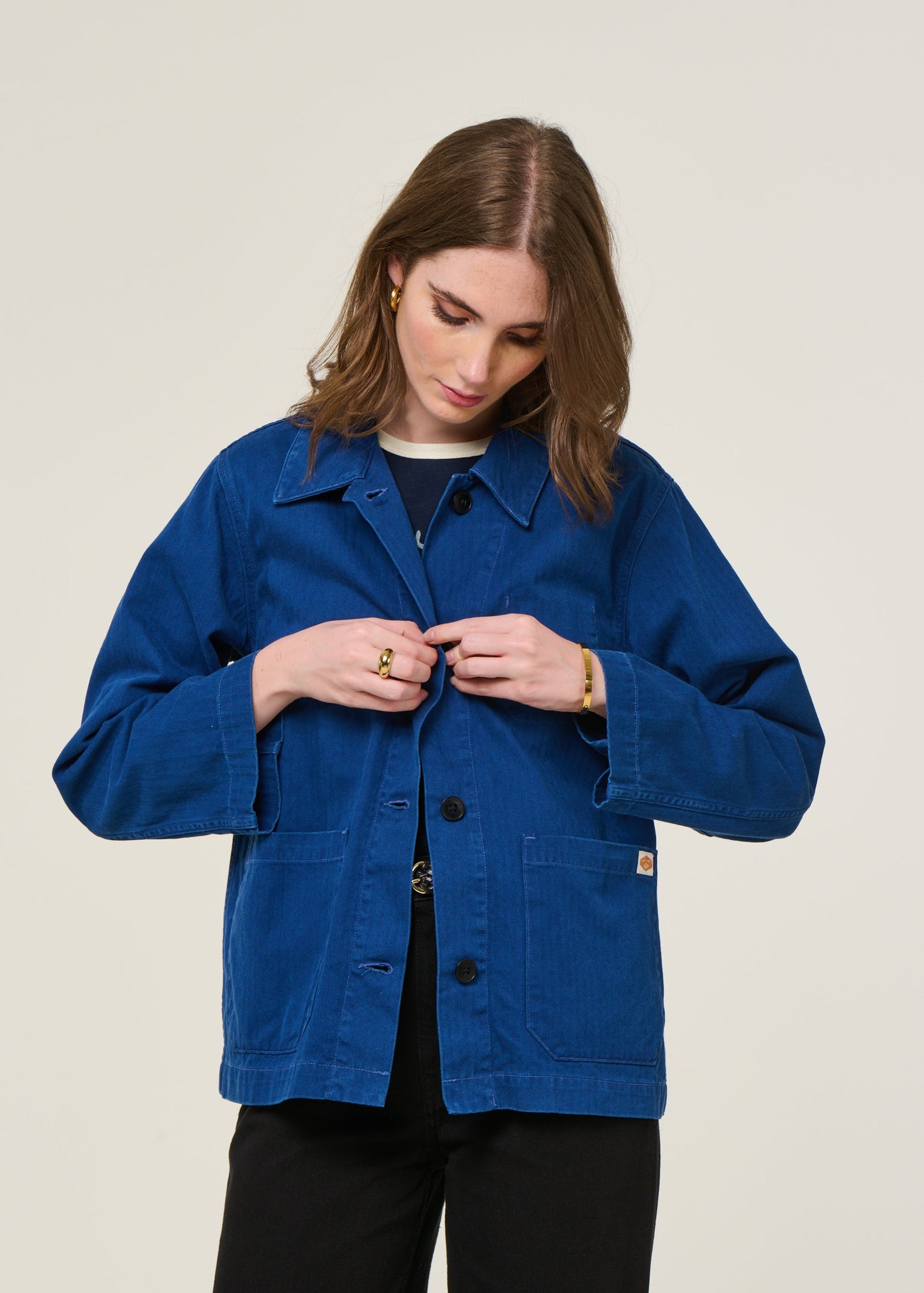 Veste en coton bio | bleu "lovis herringbone denim jacket blue"
