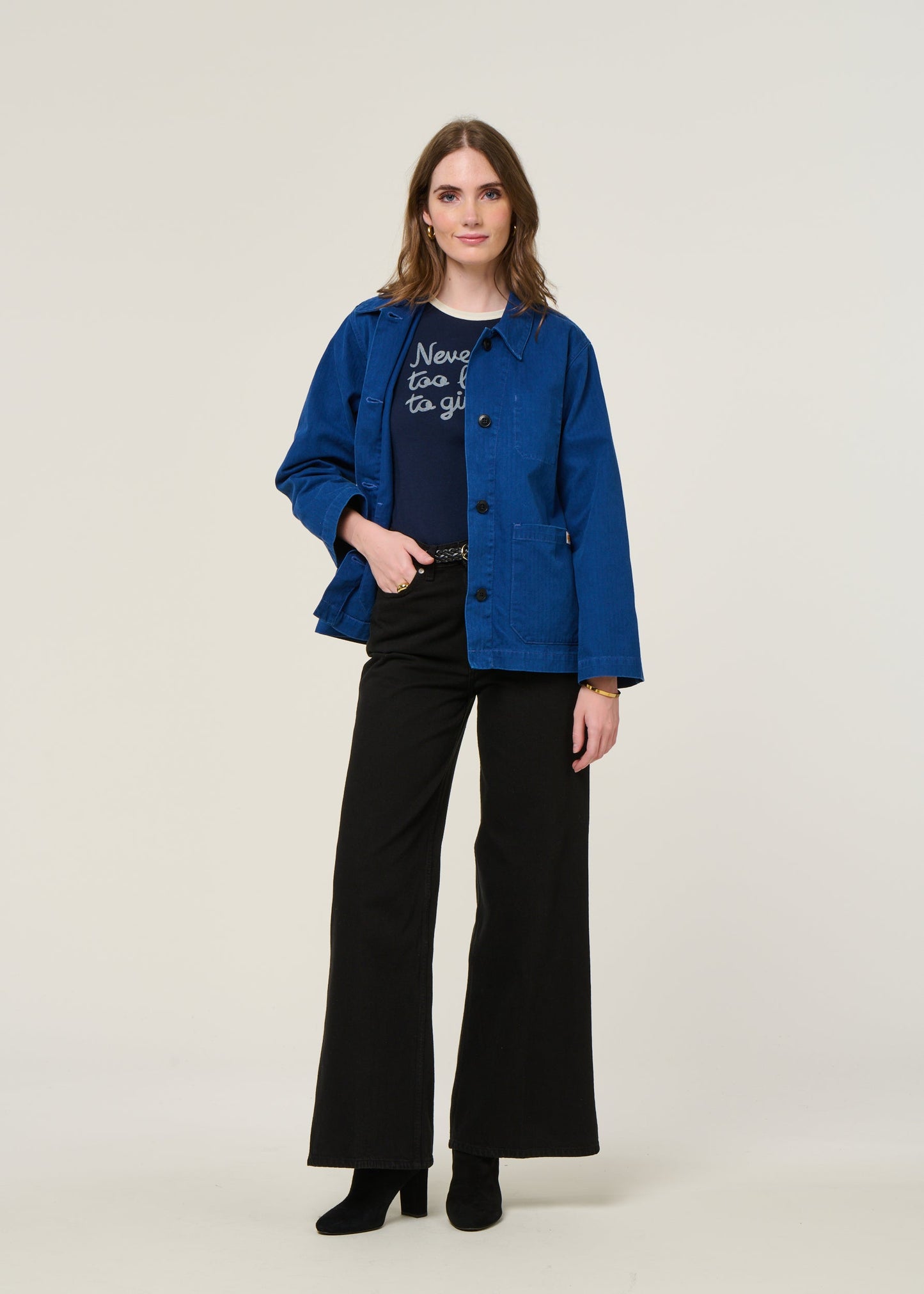 Veste en coton bio | bleu "lovis herringbone denim jacket blue"